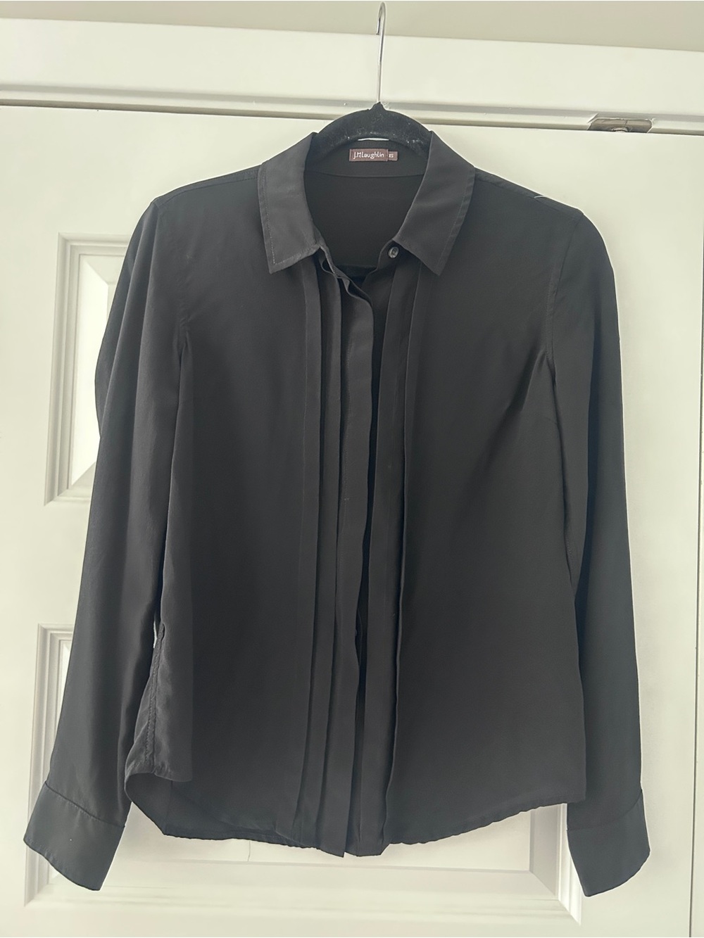 J.McLaughlin Rosalee 100% Silk Pleated Button-Up Blouse Top Black Extra Small